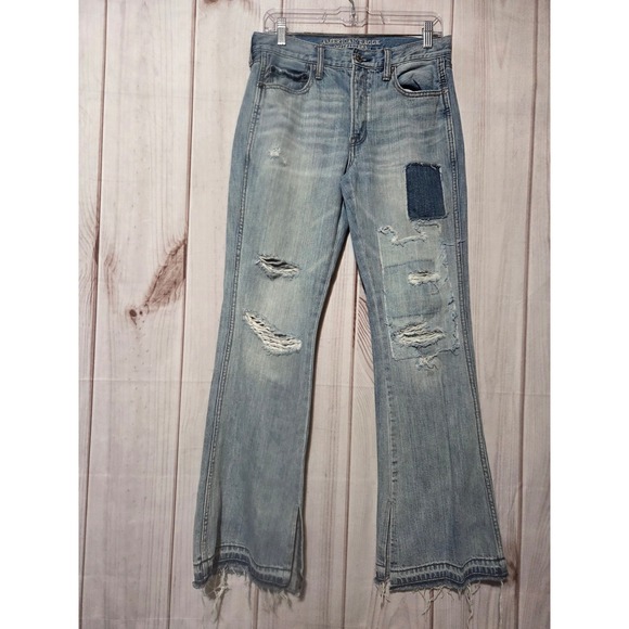 American Eagle Outfitters Denim - American Eagle Vintage Hi-Rise Flare Distressed Patchwork Split Hem Jeans 6R